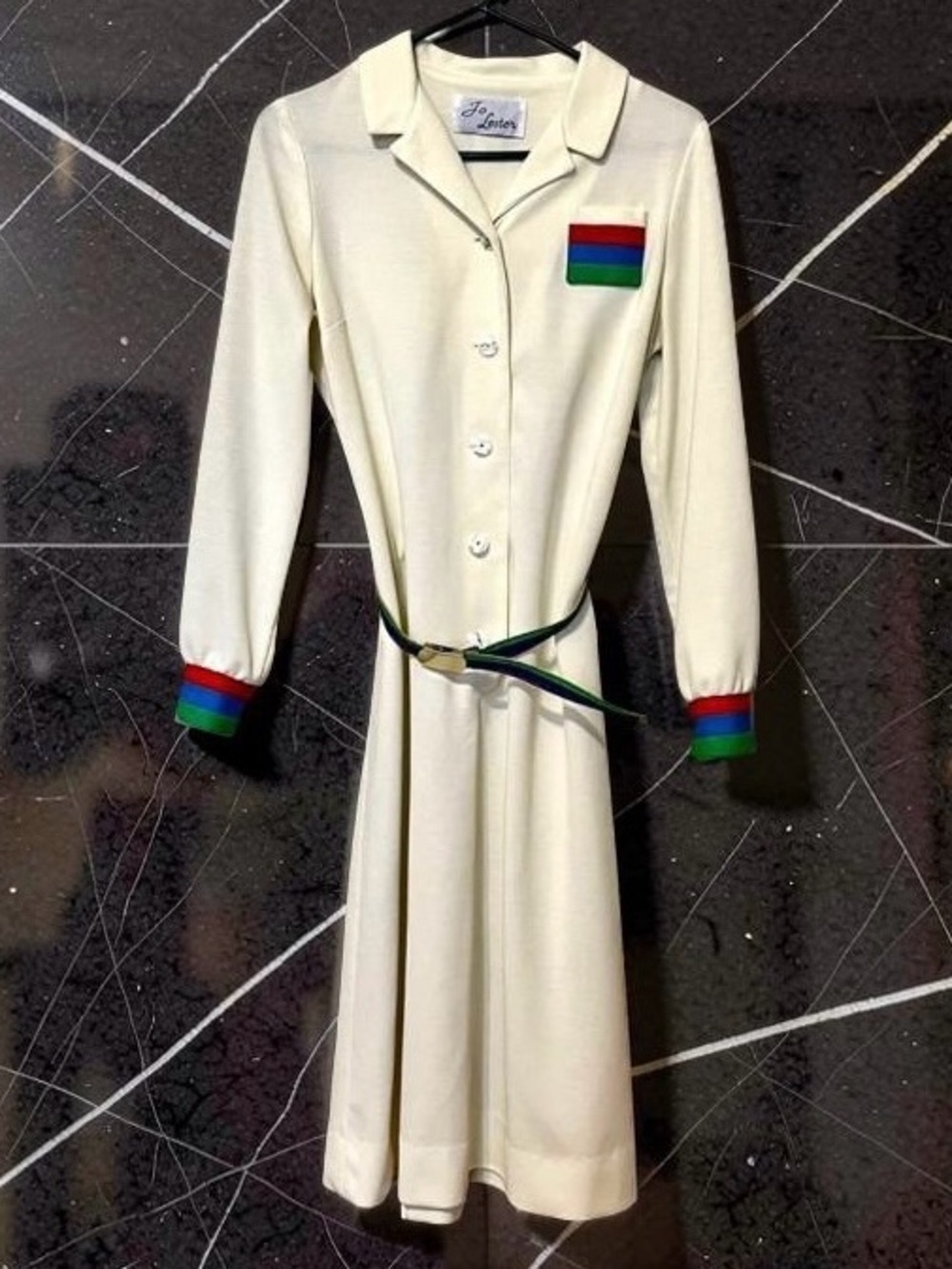 Vintage 1970s Rainbow Belted Dress